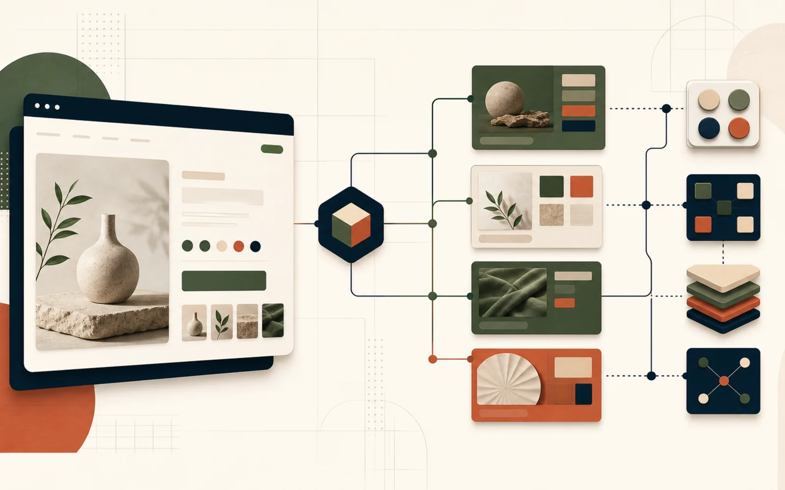 Structured Shopify product data, metafields, and metaobjects connected to a storefront